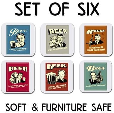 Postere de bere retro vintage - set de coaster de șase - glumă pentru humor coșuri pentru băuturi - absorbant | Furniture Safe