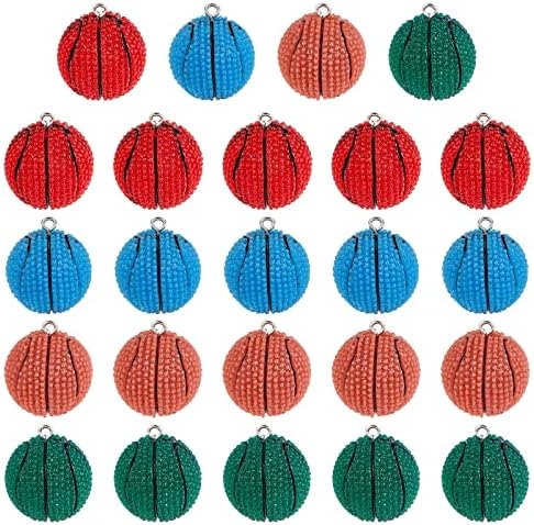 AHANDMAKER 24 buc rășină baschet farmece, 4 culori Sport Stil minge forma pandantive pentru cercei brățară colier bijuterii