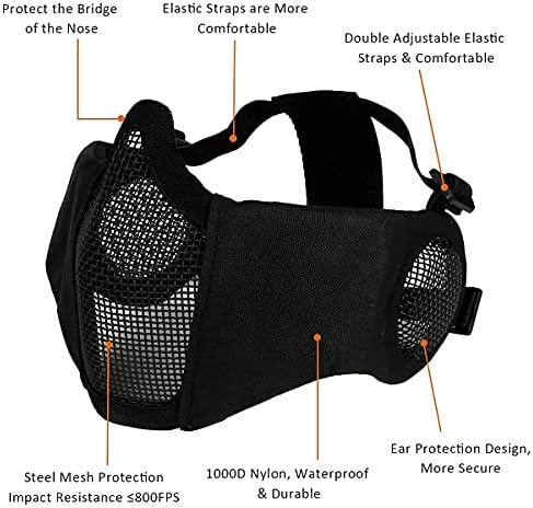 Set de echipamente de protecție Aoutacc Airsoft, Half Face Mesh Mask cu protecție la ureche și ochelari tactici pentru copii