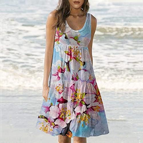 Femei ' s Rochii Casual vara florale imprimare plaja rochie Gât rotund rochie fără mâneci țară concert tinutele