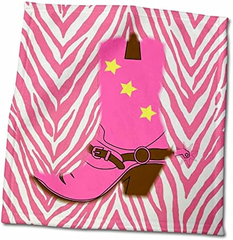 Imagine 3D Rose a cizmei de Cowboy Girly pe prosop de mână Chevron Roz, 15 x 22, Alb