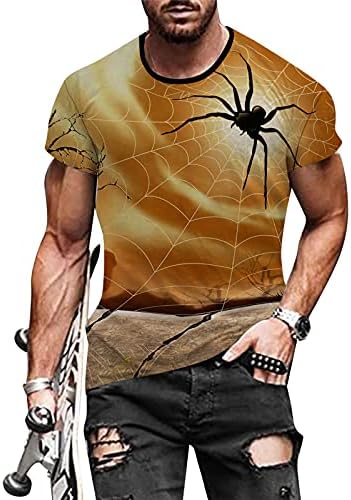 XXBR Tricouri de Halloween pentru bărbați, amuzant 3D Digital imprimat echipaj de atletism tricou atletic tops dovleac bântuit