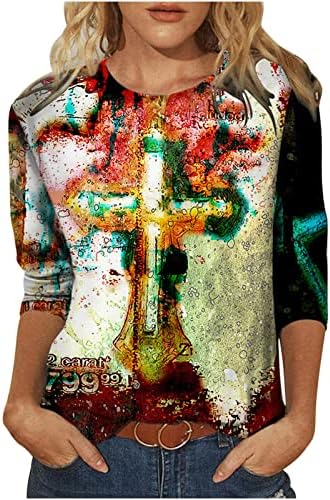 Tricou cu mânecă lungă Jesus Cross pentru femei echipaj gât epocă cravată colorant blaturi doamne raglan bluză de credință