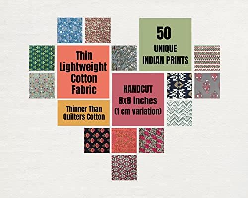 Craftbot bumbac ușor subțire și moale Indian Block print Fabric pătrate-50pc-8x8 pentru ambarcațiuni
