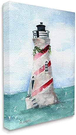 Stupell Industries Nautical Holiday Lighthouse Christmas Candy Cane Stripes, Design de Melissa Hyatt LLC Canvas Wall Art, 16