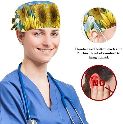 Capac chirurgical pentru femei și bărbați cu păr de arc scrunchy acuarelă vopsită manual, flori de vânt, de lucru, care lucrează