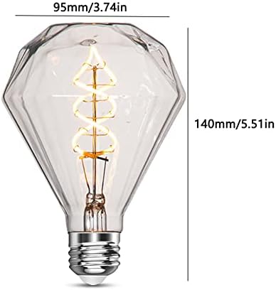Lxcom iluminat Decorative LED Edison Becuri 4W D95 diamant forma LED spirala filamente Becuri 40W echivalent E26 bază clar