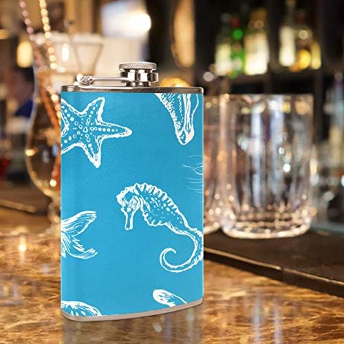 Hip Flask pentru lichior din oțel inoxidabil Leakproof cu pâlnie 7.7 oz piele acoperă mare cadou idee Flask-mână trase creaturi marine