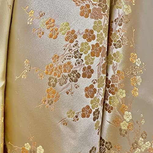 Kori Gold Brown Plum Blossom Floral Brocart țesătură din Satin Chinezesc pentru Cheongsam/Qipao, Îmbrăcăminte, Costume, tapițerie,