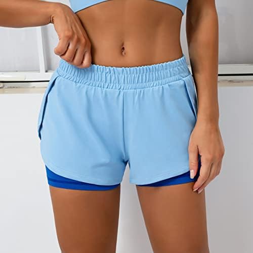 Femei 2 în 1 pantaloni scurți cu două straturi de pantaloni scurți cu talie înaltă de vară Gimnastică Yoga Running Antrenament