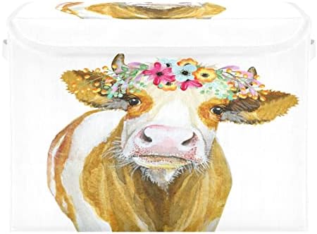Krafig Acuarelă Colorată Colorată Cow Cow Foldable Box de depozitare cuburi mari Organizator CONTABILI DE CONTABIL DE CONTARIE