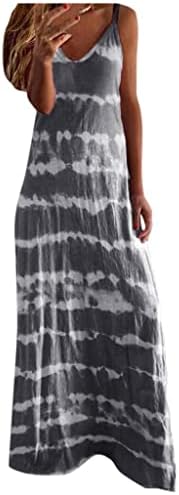 Rochii de vară OPHPY pentru femei 2023 Print Spaghetti Strap Beach Sundresses Casual Flowy Fără mâneci V gât lung Maxi rochie