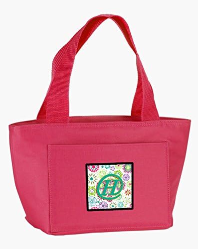 Caroline ' s Treasures CJ2011-HPK - 8808 Letter H flori roz Teal verde sac de prânz inițial, cutie de prânz reutilizabilă izolată pentru birou școală de lucru Picnic Beach,