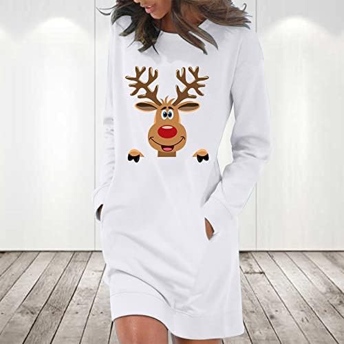 Femei Fashion Fashion Loose Mânecă Lungime Buzunar de Crăciun imprimeu lung rochie cu hanorac de pulover cu toaletă