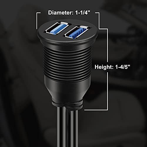 Batige 2 Pack Dual USB 3.0 Montare auto Cablu Flush USB3.0 Masculin la feminin Montare auto Extensie Cablu impermeabil pentru
