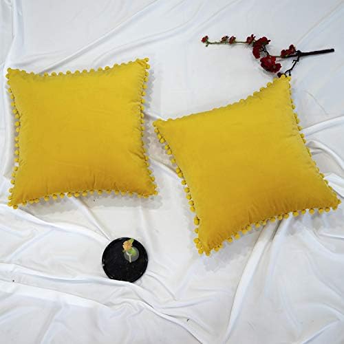 Juspurbet decorative aruncate cu pernă cu dantelă moale pom poms, pachet de 2 cutii de perne din catifea pentru canapea canapea,
