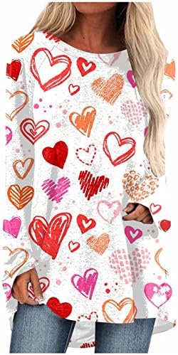 Tunici pentru cămăși pentru femei drăguțe cu inimă tipărită vopsită cu mânecă lungă topuri casual tricic twirt pulover pentru