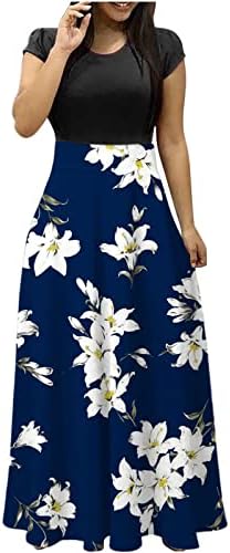 rochii de vară 2023 pentru femei ticcoy cu imprimeu Floral Crewneck Cu mânecă scurtă Rochii Maxi elegante Casual Sundress de