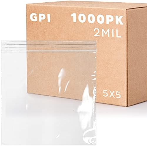GPI - Carcasă de 1000 5 x 5 Plastic cu fermoar cu fermoar cu plastic limpede - Vrac 2 mil. Poly Baggies Poly Poly și durabil