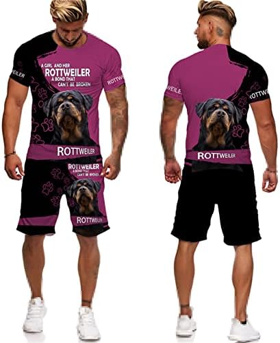 Tricou de tricouri cu tipărit 3D Rottweiler Dog 3d Set de îmbrăcăminte sport cu mâneci scurte pentru bărbați, masculin/feminin,