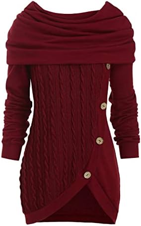 Topuri de iarnă pentru femei Huankd O-Neck cu mânecă lungă Solid Botton Pachwork Tops Asimetric Pulover Pulover Zip Zip pulover