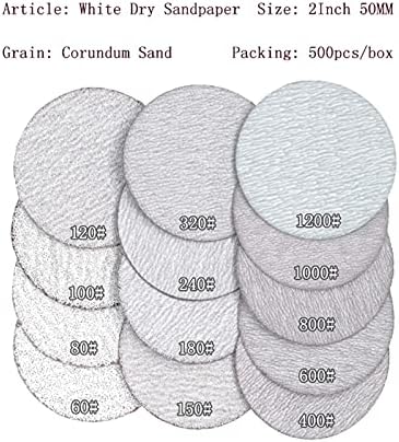 Sander Sandspaper 500pcs 2 inch 50mm alb șlefuire uscată de șlefuire Cârlig de disc și buclă 60-1200 Nisip de lustruire cu