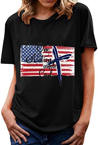 4 iulie Tricou patriotic Patriotic Flag American Print Team Blaturi cu gât rotund Bluze cu mânecă scurtă