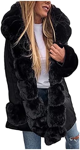 Jachete groase de iarnă pentru femei parka faux haina de blană de pluș cu guler cu glugă jacheta vacanță în aer liber buzunar