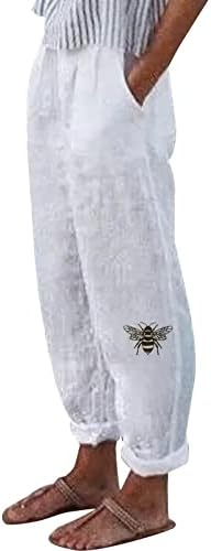 Pantaloni de lenjerie de bumbac femei tipărit floral harem capris pantaloni talie elastică talie ușoară pantaloni cu picioare