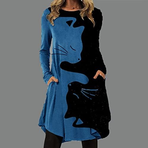 Fragarn pentru femei Fragarn, casual, imprimat rotund rotund rochie cu mânecă lungă liberă