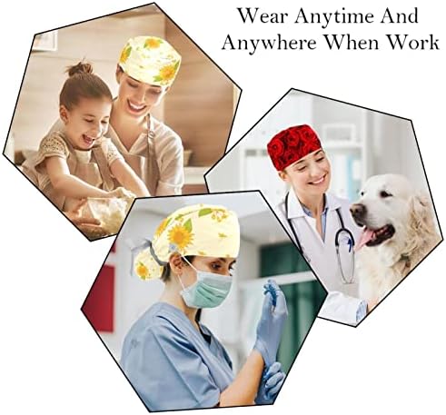 2 pachete șapcă chirurgicală cu bandă de transpirație, pălării respirabile cu părul lung, asistent medical reglabil, șepci