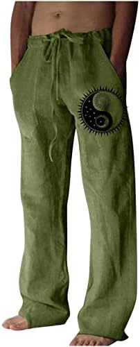 Pantaloni de lenjerie de bumbac pentru bărbați Buzunare de vară pantaloni de talie elastică pantaloni cu talie elastică