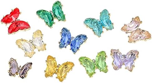 10pcs Clear Crystals Crystals Butterfly Nail Art Charms Aurora Gold Gold Decorație de unghii de lux Piese japoneze 3D Fluturi