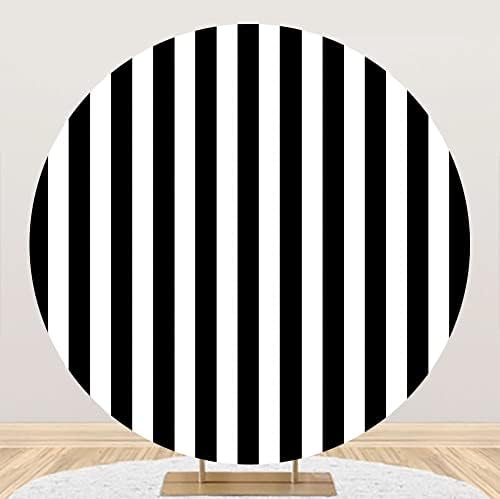 Laeacco Stripe fundal rotund 6.5x6.5ft Poliester dungi alb-negru temă fotografie fundal dungi nou-născut duș petrecere de aniversare