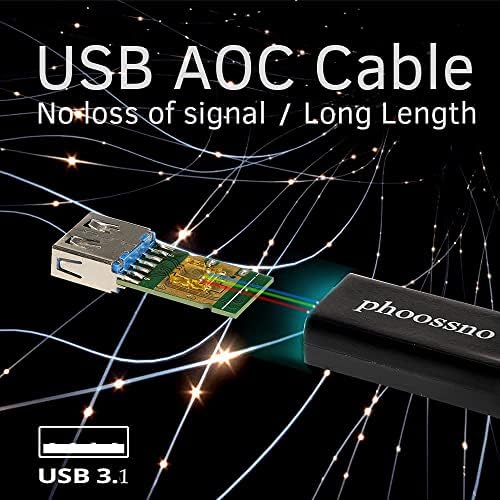 USB A la C fibra optica cablu prelungitor USB 3.1 Gen2 10Gbps 15m 50ft compatibil cu Microsoft Azure Logitech Camera Aver &