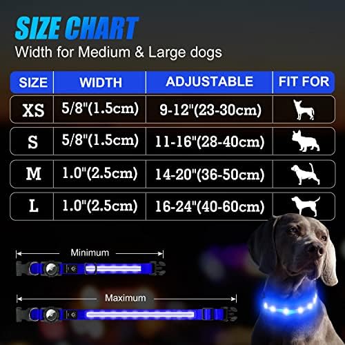 Joytale 14-20 LED Dog guler și 6ft lesa reflectorizante față-verso, lumina reîncărcabilă noapte siguranță mersul pe jos Pet