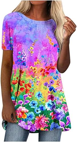 Tricouri cu lungime mijlocie imprimată cu fluture pentru femei, top pentru femei cu mânecă scurtă, tricouri curbate tricouri