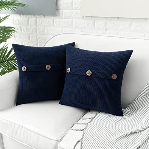 Hwy 50 Navy Blue Decorative Aruncă Huse Set Set 18x18 Inch pentru canapea canapea dormitor de pat, Chenille moale confortabil cu perne aruncate solide perne Acoperire cu triplu butoane de 2 pachete de 2