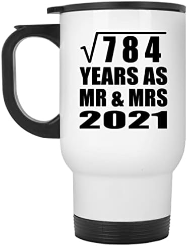 DesignSify 28 de ani de la rădăcină pătrată de 784 de ani ca domnul și doamna 2021, cana de călătorie albă 14oz Tumbler izolat