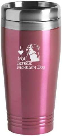 Cană de călătorie inoxidabilă de 16 uncii - Îmi place câinele meu de munte Bernese - roz