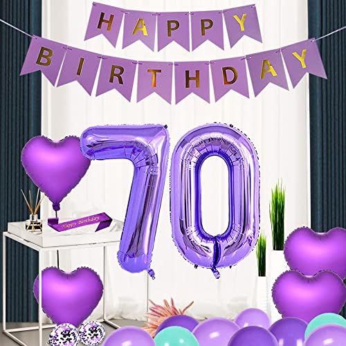 Purple 70th Birthday Party Decorațiuni Livrări Purple Temă La mulți ani Bănuți 40 INCH FOIL BALLOONS NUMĂR 70 BALLOONE FOLIE