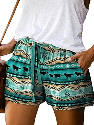 Pantaloni scurți pentru femei vara casual elastic talie etnică vestică geometrică pantaloni scurți baggy sorti pantaloni scurți