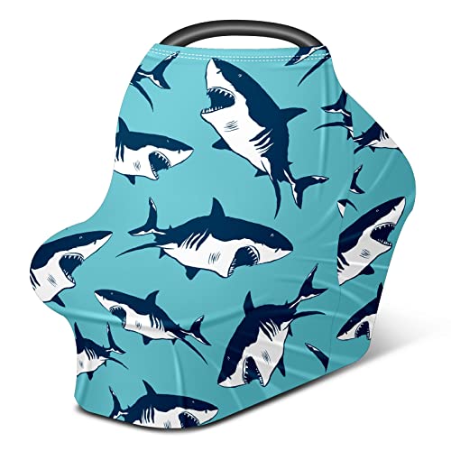 Scaunul auto pentru bebeluși acoperă rechini înverșunați fundal albastru maritim acoperire asistență medicală care alăptează