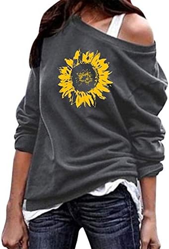 Omzin femeile de pe umăr Floarea soarelui imprimat de pe umăr Panoul de pulover Transm Tricou de top casual