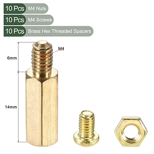 Yokive 10 Sets Brass Hex Filetat Spector Kit de piulițe, distanțier cu fir de sex feminin-masculin | Creșterea plăcii PCB, excelent pentru industriile electronice