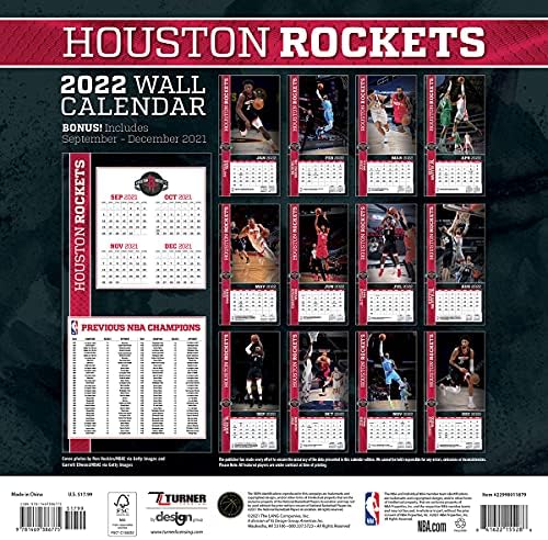 Turner Sports Houston Rockets 2022 12x12 Calendar de perete al echipei
