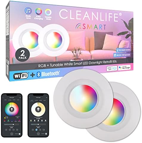 CLEANLIFE 2-Pack Smart LED iluminat încastrat Retrofit Downlight RGB + culoare albă reglabilă schimbarea Bluetooth + WiFi LED-uri