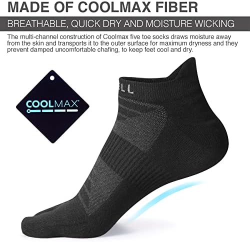 Șosete Vwell Toe pentru bărbați Femei Coolmax Five Toe Socks, High Performance Five Finger Socks Gleznă care rulează șosete