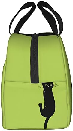 SongYi Black Cat Holding On Lignt Green Lunch Box pentru femei, drăguț saci de prânz izolați de mare capacitate Cooler Tote