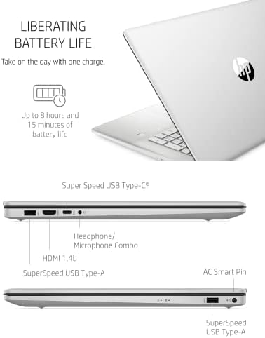 Laptop HP 17, A 11-a generație Intel Core i5-1155G7, 8 GB RAM, 512 GB stocare SSD, afișaj IPS Full HD de 17,3 inci, Windows 11 Home, ecran Anti-orbire, durată lungă de viață a bateriei, cameră web și microfoane